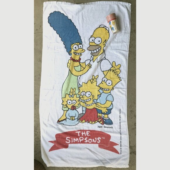 Vintage Simpsons Beach Towel and Party Cups - Picture 1 of 4